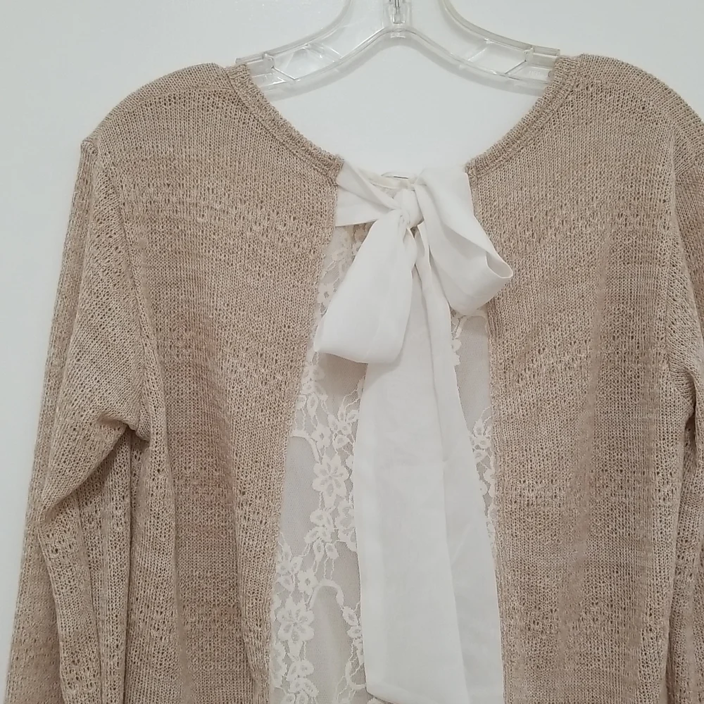 Clu + Willoughby Oatmeal Lace Layered Boho Cottagecore Blouse Size S - Picture 8 of 9